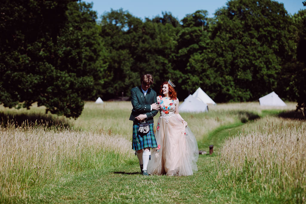 Woodland wedding and out door celebrant ceremony at Glamping Venue Camp Katur in Yorkshire