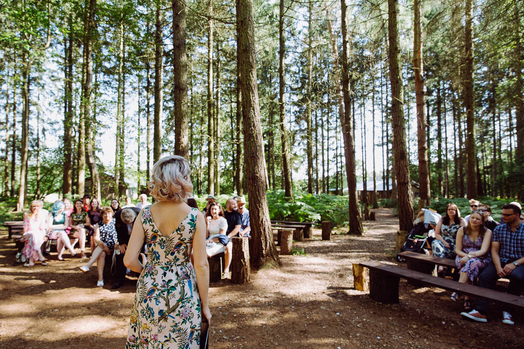 Woodland wedding and out door celebrant ceremony at Glamping Venue Camp Katur in Yorkshire